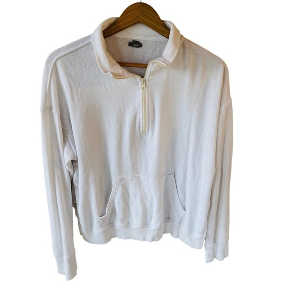 Aerie White Quarter Zip Lightweight Pullover Collared Sweatshirt - Picture 1 of 3